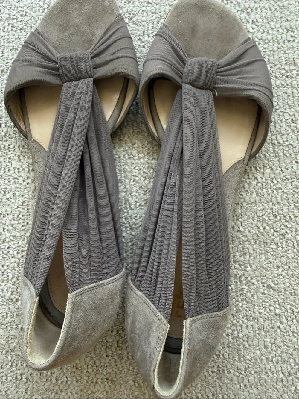 Fendi Taupe Knit Knot Ballet Flats